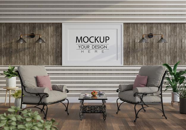 Poster Frame In Living Room Psd Mockup Psd
