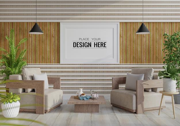 Poster Frame In Living Room Psd Mockup Psd