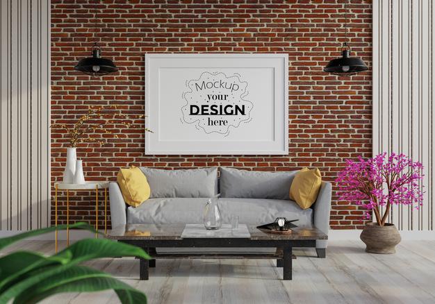 Poster Frame In Living Room Psd Mockup Psd