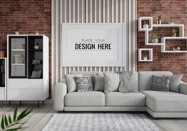 Poster Frame In Living Room Psd Mockup Psd