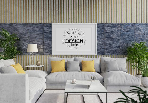 Poster Frame In Living Room Psd Mockup Psd