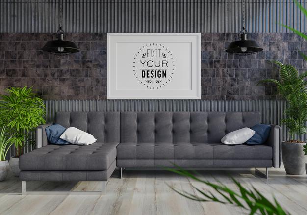 Poster Frame In Living Room Psd Mockup Psd