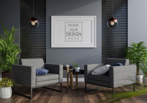 Poster Frame In Living Room Psd Mockup Psd