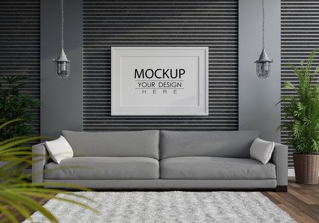 Poster Frame In Living Room Psd Mockup Psd