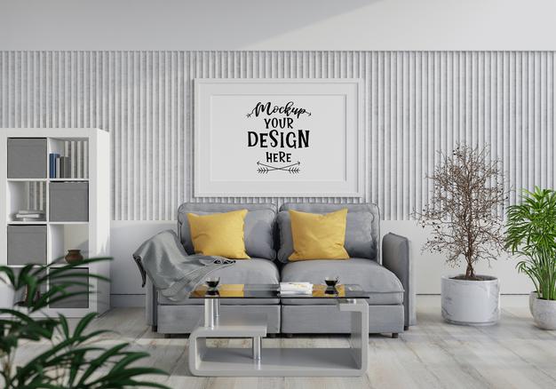 Poster Frame In Living Room Psd Mockup Psd