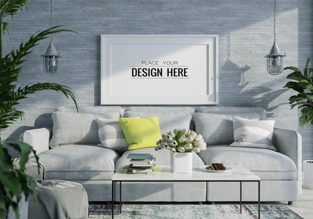 Poster Frame In Living Room Psd Mockup Psd