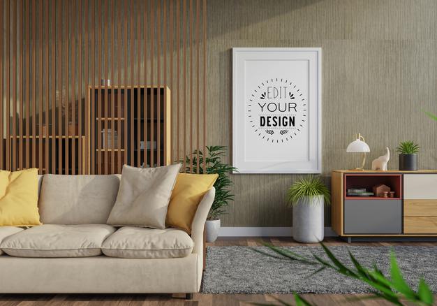 Poster Frame In Living Room Psd Mockup Psd