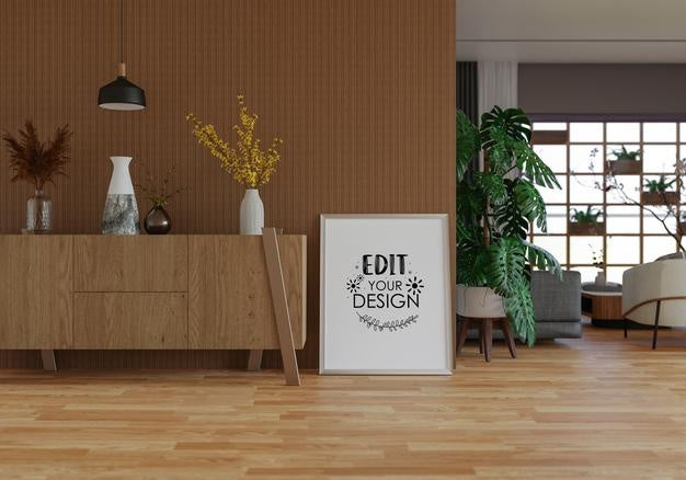 Poster Frame In Living Room Psd Mockup Psd