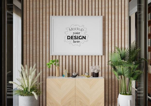 Poster Frame In Living Room Psd Mockup Psd