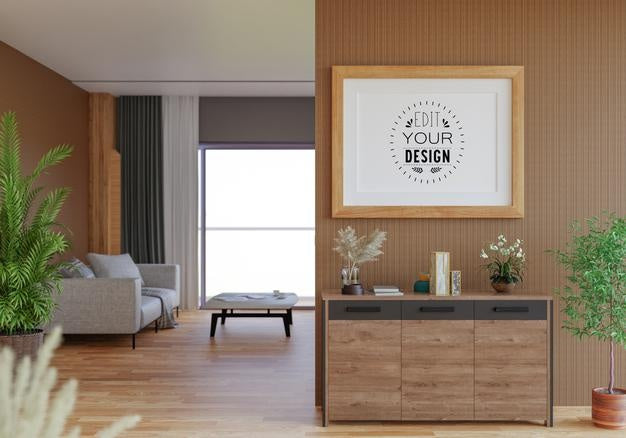 Poster Frame In Living Room Psd Mockup Psd