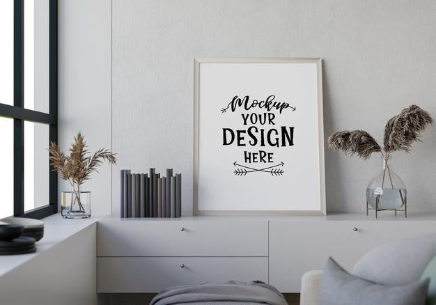 Poster Frame In Living Room Psd Mockup Psd