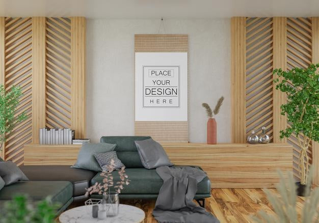 Poster Frame In Living Room Psd Mockup Psd