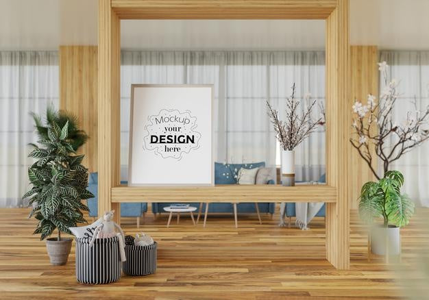 Poster Frame In Living Room Psd Mockup Psd