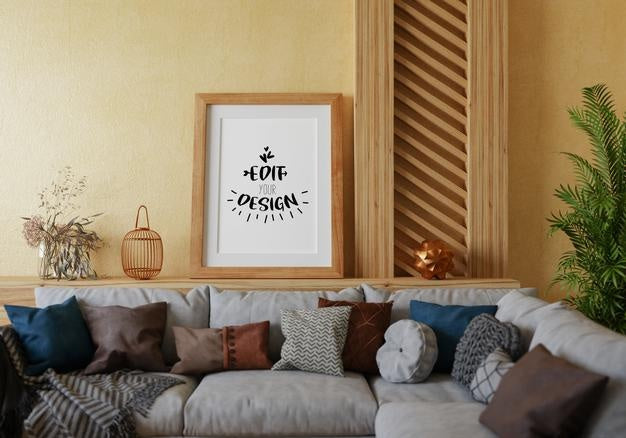 Poster Frame In Living Room Psd Mockup Psd