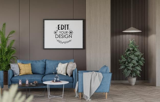 Poster Frame In Living Room Psd Mockup Psd