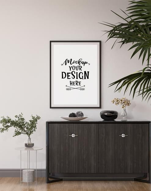 Poster Frame In Living Room Psd Mockup Psd