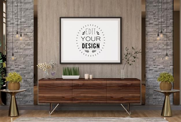 Poster Frame In Living Room Psd Mockup Psd
