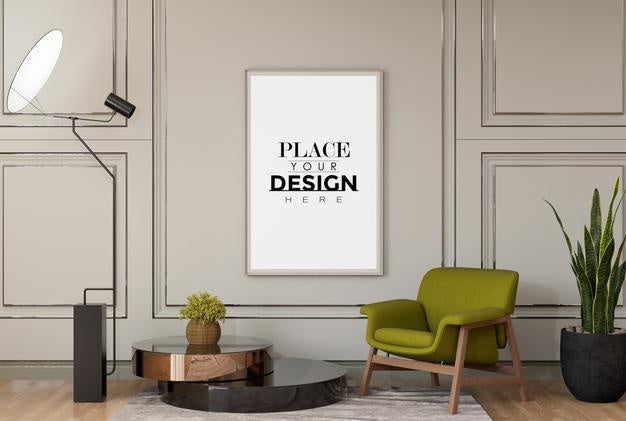 Poster Frame In Living Room Psd Mockup Psd