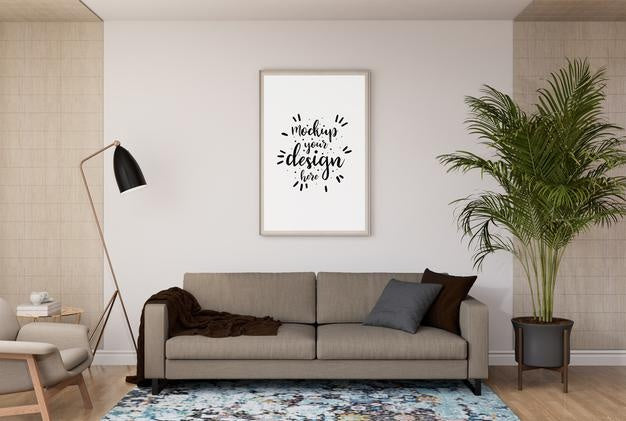 Poster Frame In Living Room Psd Mockup Psd