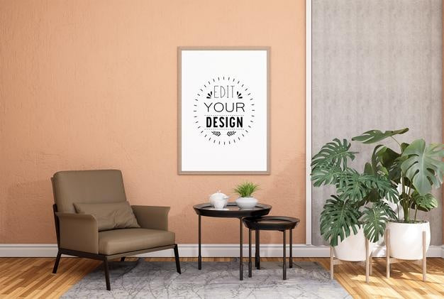 Poster Frame In Living Room Psd Mockup Psd