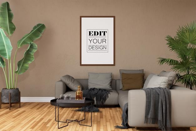 Poster Frame In Living Room Psd Mockup Psd