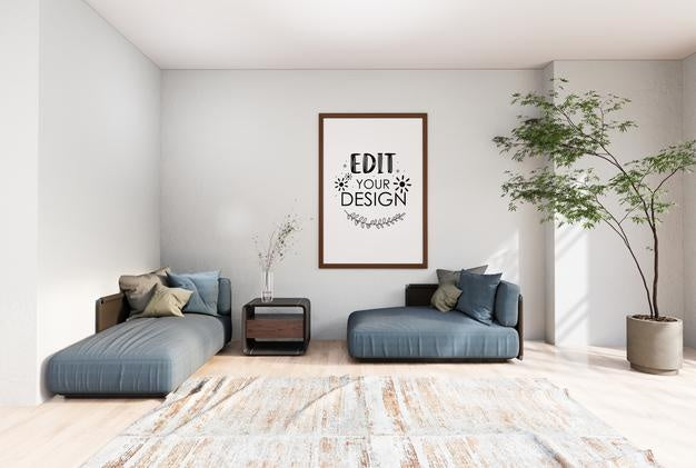 Poster Frame In Living Room Psd Mockup Psd