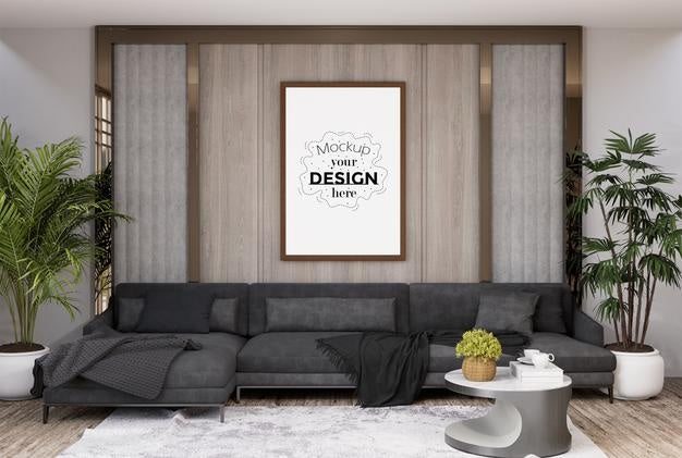 Poster Frame In Living Room Psd Mockup Psd
