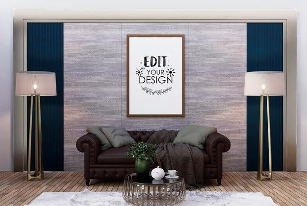 Poster Frame In Living Room Psd Mockup Psd