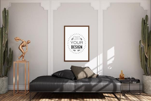 Poster Frame In Living Room Psd Mockup Psd