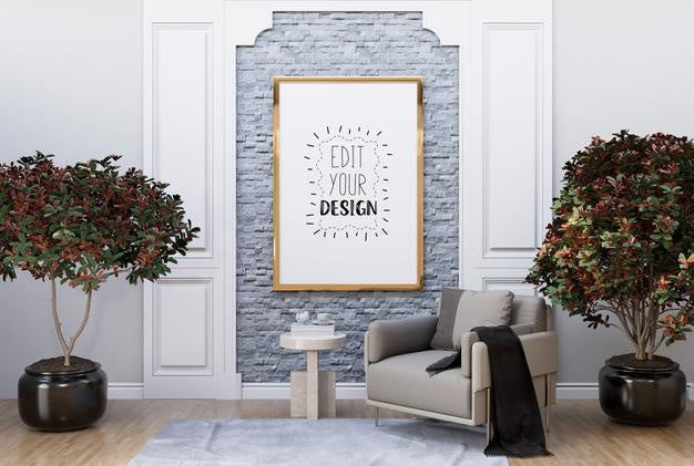 Poster Frame In Living Room Psd Mockup Psd