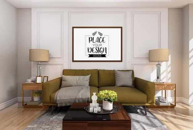 Poster Frame In Living Room Psd Mockup Psd