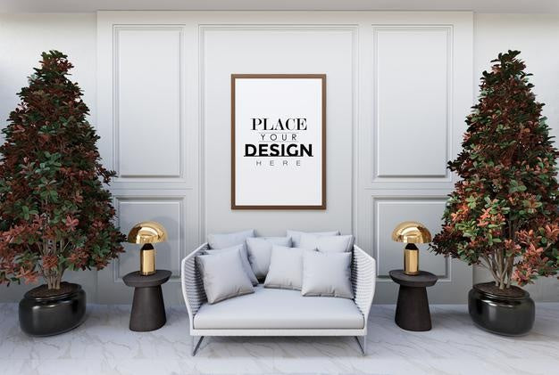 Poster Frame In Living Room Psd Mockup Psd