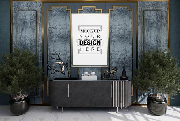 Poster Frame In Living Room Psd Mockup Psd
