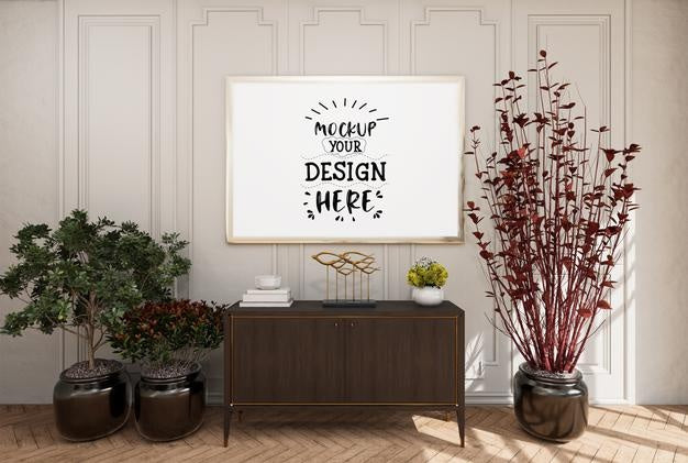 Poster Frame In Living Room Psd Mockup Psd