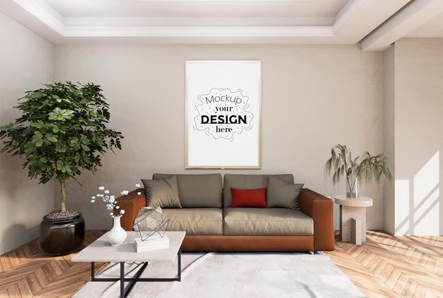 Poster Frame In Living Room Psd Mockup Psd