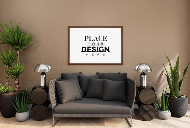 Poster Frame In Living Room Psd Mockup Psd