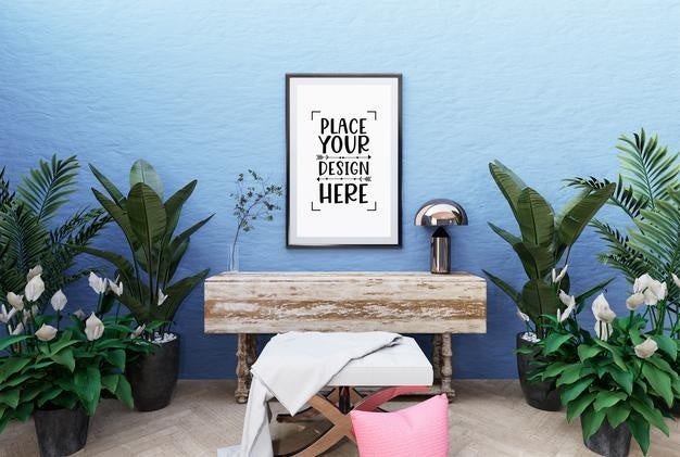 Poster Frame In Living Room Psd Mockup Psd
