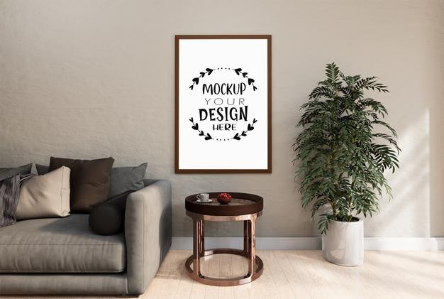 Poster Frame In Living Room Psd Mockup Psd