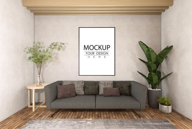 Poster Frame In Living Room Psd Mockup Psd