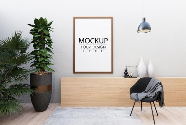 Poster Frame In Living Room Psd Mockup Psd