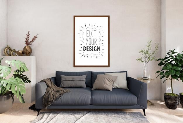 Poster Frame In Living Room Psd Mockup Psd