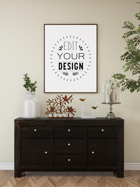 Poster Frame In Living Room Psd Mockup Psd