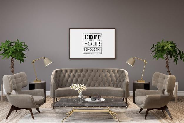 Poster Frame In Living Room Psd Mockup Psd