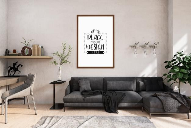 Poster Frame In Living Room Psd Mockup Psd