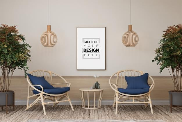 Poster Frame In Living Room Psd Mockup Psd