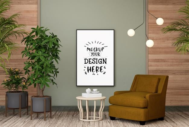 Poster Frame In Living Room Psd Mockup Psd
