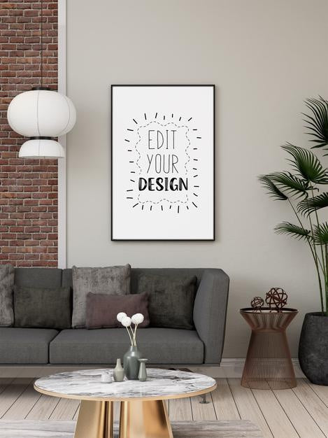 Poster Frame In Living Room Psd Mockup Psd