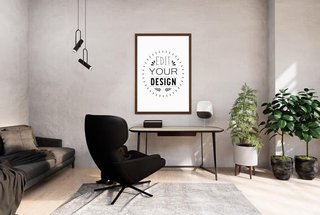 Poster Frame In Living Room Psd Mockup Psd
