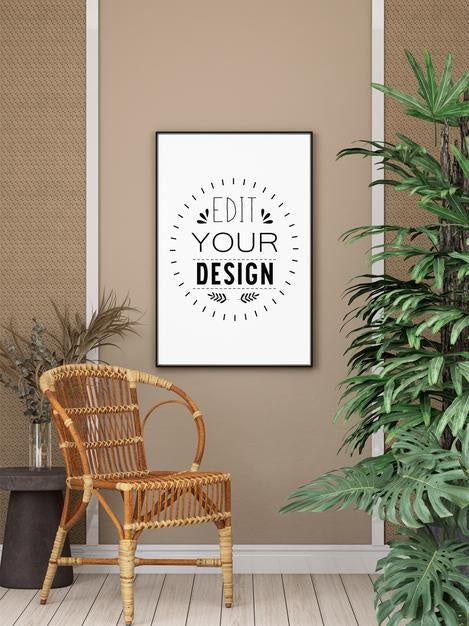 Poster Frame In Living Room Psd Mockup Psd