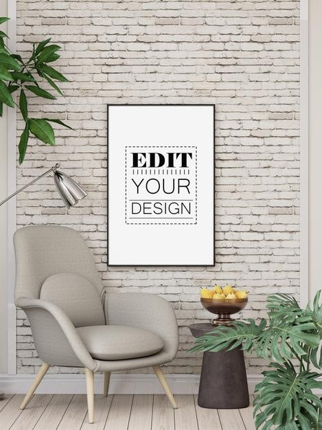 Poster Frame In Living Room Psd Mockup Psd
